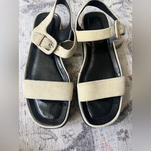 Tod's Suede Cream and Black Sandals Vintage Minimalist Design Firm